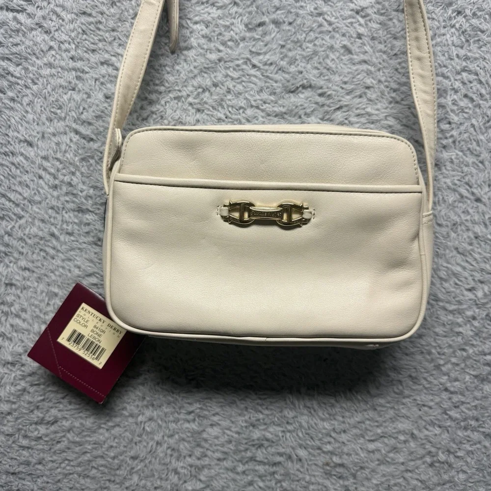 Vintage Etienne Aigner Kentucky Derby Collection Leather Crossbody Bag Cream 90s